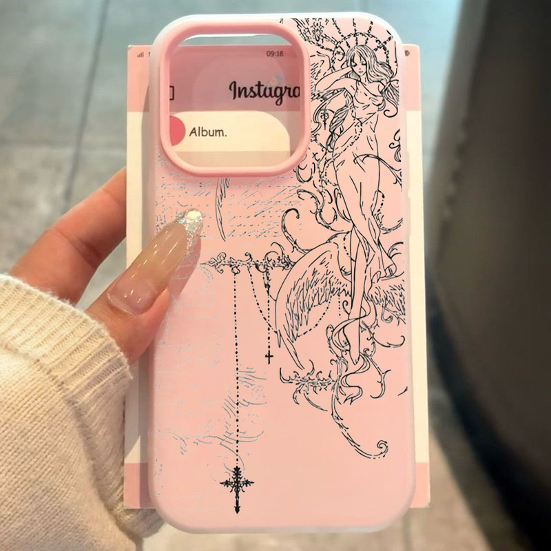 Samsung Accessories Phone - Gotische stijl engel kruis lijntekening telefoonhoesje