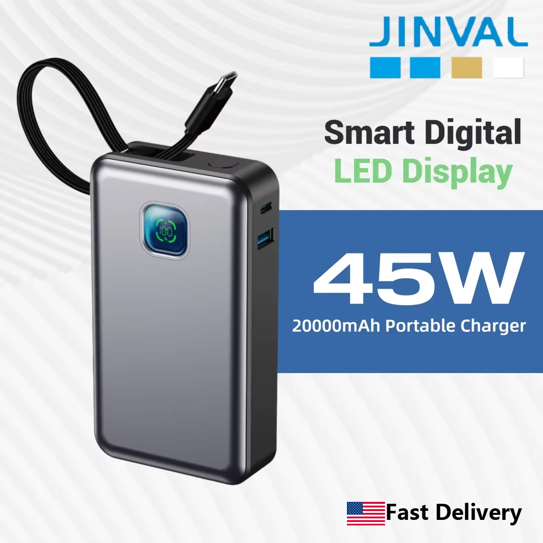 Portable Charger 20000Mah - JIVAL 20000mAh PD45W Powerbank met LED-display,