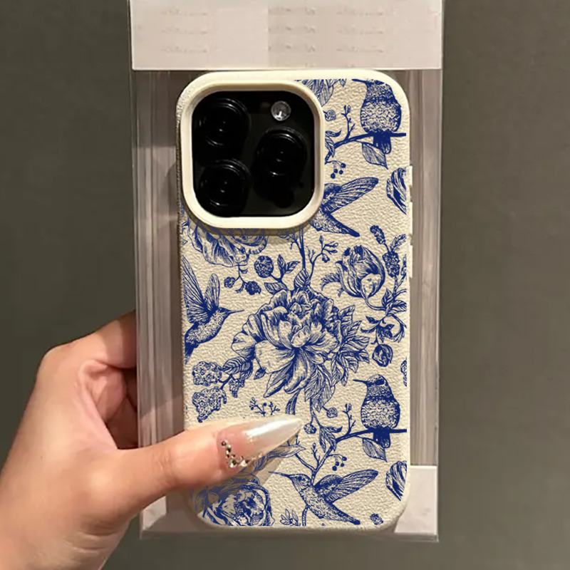 Blauwe retro bloemen- en vogel - Phone Accessories Iphone recensie en prijs